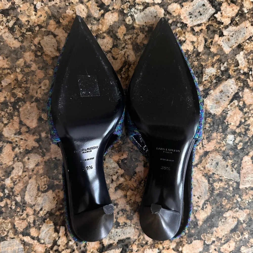 Saint Laurent Arian Vert Blue Violet Tweed Slingback - Picture 11 of 13